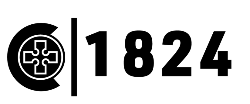 Black "C" with a Celtic cross inside, a vertical line, and the number "1824" in bold black text.