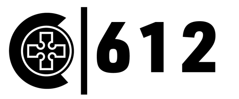 Black "C" and Celtic cross design, vertical line, and bold number "612" on a white background.