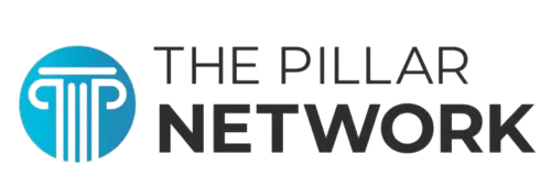 pillar-1-removebg-preview Logo for The Pillar Network with a blue pillar icon and bold black text on a light background.