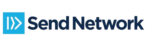 send-1-removebg-preview Send Network logo with three white arrows in a blue square next to the words "Send Network" in dark blue text.