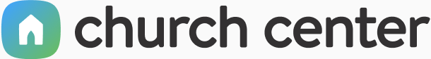 Church Center logo with a white church icon on a blue-green background next to the words "church center.