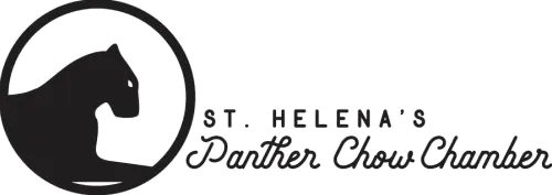 st-helenas-1-removebg-preview Logo with a silhouette of a panther and the text "St. Helena's Panther Chow Chamber" in cursive.